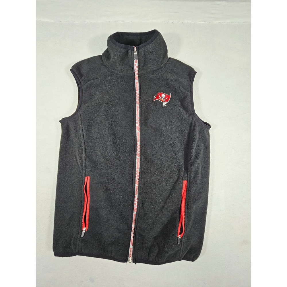 NFL Tampa Bay Buccaneers Fleece Vest Mens Small Black Full Zip Embroidered Logo
